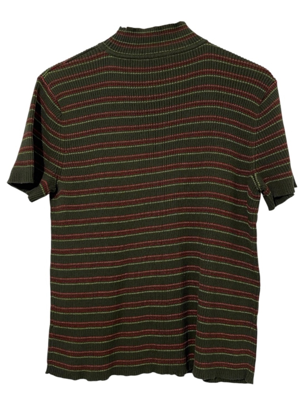 Christopher & Banks Womens Striped Ribbed Knit Mock Neck Short Sleeve Top Size L - Picture 4 of 5